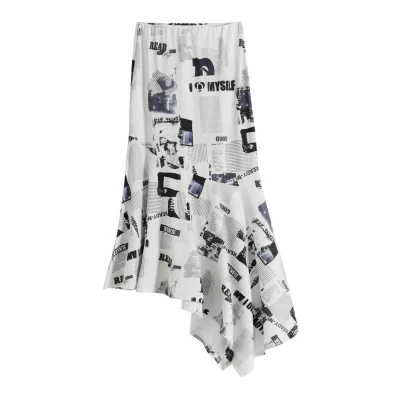 Image of Desigual Newspaper Asymmetrical Maxi skirt, Women&#039;s, Size: 14, White