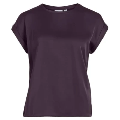 Image of Vila Women&#039;s Variety S/S Satin Top Noos Short Sleeved Blouse, Plum Perfect, 8, 8