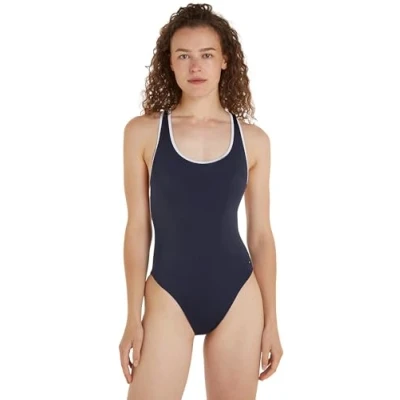 Image of Tommy Hilfiger Essentials Racerback ONE Piece Swimsuit, Women&#039;s, Size: Medium, Desert sky