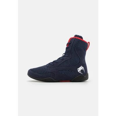 Image of Venum Contender Boxing Shoes Unisex Training shoe, Size: 10.5, Navy blue/red Imitation leather/ textile