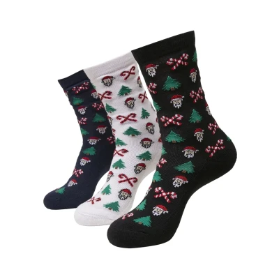 Image of Urban Classics Accessories Grumpy Santa Christmas Socks 3PACK Socks, Men&#039;s, Size: 9 11.5, Black/navy/white