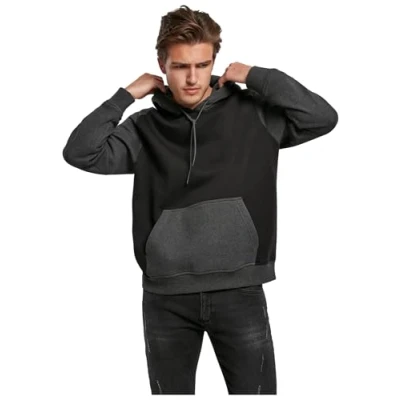 Image of Urban Classics 2TONE FAKE Raglan Hoodie, Men&#039;s, Size: Small, Black/charcoal