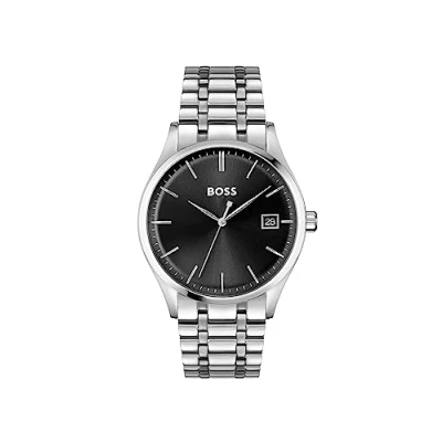 Image of BOSS Commissioner Watch silvercoloured/black, Men&#039;s, Size: One Size, Silver coloured/black