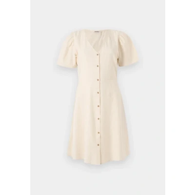 Image of ONLY Women&#039;s Onlvita Life Linen S/S Short WVN Regular fit Dress with cutline at The Waist and Volume Sleeves, Pumice Stone, XS