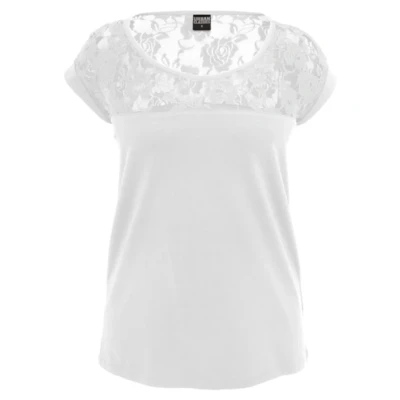 Image of Urban Classics Ladies TOP Laces TEE Print Tshirt, Women&#039;s, Size: XS, White