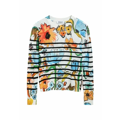Image of Desigual Striped Floral Jumper, Women&#039;s, Size: 10, Beige