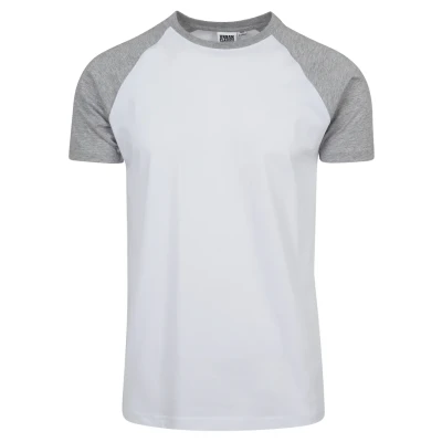 Image of Urban Classics Men&#039;s Baseball T Shirt, Contrast Shortsleeves Sports Crew Neck, 100% Jersey Cotton Available, Sizes: S 5XL, White/Grey, M