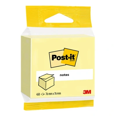 Image of Post it Notes Cube, Canary Yellow, 76 mm x mm, 450 Sheets/Pad, 1 Pad/Pack
