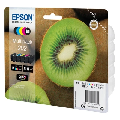 Image of Epson 202 Kiwi Genuine Multipack, 5 colours Ink Cartridges, Claria Premium Ink, Black/Yellow/Magenta/Cyan, Standard Capacity