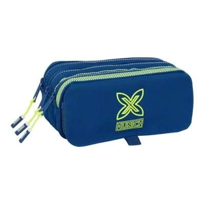 Image of Safta Munich North Triple Big Pencil Case, Children&#039;s Ideal for School Age Children, Comfortable and Versatile, Quality Resistance, 21.5 x 8 10 cm, Navy, M, Casual,