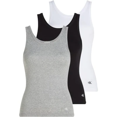 Image of Calvin Klein Underwear Scoop NECK 3 PACK Undershirt, Women&#039;s, Size: Medium, Black/white/grey heather