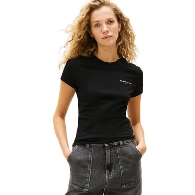 Image of Tommy Jeans SLIM Linear TEE Basic Tshirt, Women&#039;s, Size: 4, Black