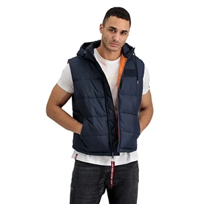 Image of Alpha Industries Hooded Puffer Waistcoat, Men&#039;s, Size: XXL, Repl.blue