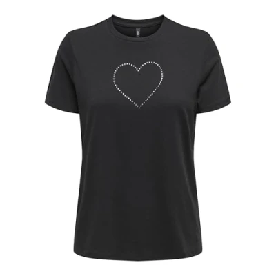 Image of ONLY Onlariana O NECK BOX Print Tshirt, Women&#039;s, Size: XL, Black