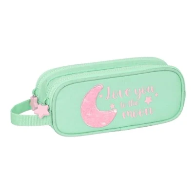 Image of Safta BLACKFIT8 MOON Double Pencil Case, Recyclable Fabric, Children&#039;s Child, Ideal for School Age Children, Comfortable and Versatile, Quality Resistance, 21 x 6 8 cm, Green,