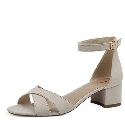 Image of Tamaris Damen Sandalen mit Absatz Textil Vegan Blockabsatz Sommer; IVORY/beige; 38