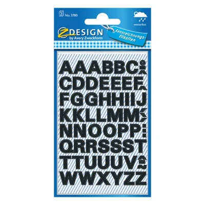 Image of labels for the letter Avery Zweckform 3780, A Z (weatherproof sheet), 130 adhesive Black letters, 76 x 120 mm