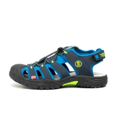 Image of Trollkids KIDS Kvalvika Unisex Walking sandals for kids, Size: 12K, Navy/viper green Imitation leather/ textile