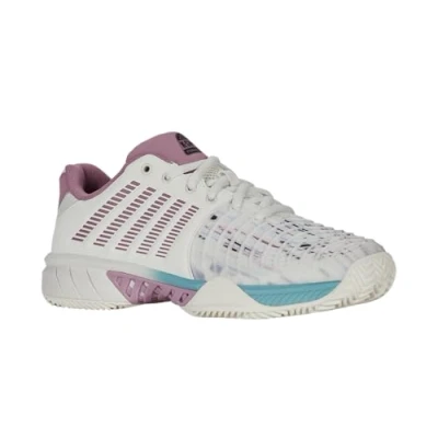 Image of K SWISS Express Multicourt tennis shoes, Women&#039;s, Size: 4, Snow white lilas pastel turquoise Textile