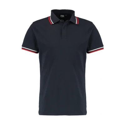 Image of Urban Classics Men&#039;s Double Stripe Poloshirt Sweater, Blue (Navy/White/Fire Red 01243), M
