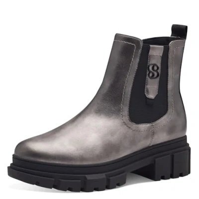 Image of s.Oliver Damen Chelsea Boots mit Reißverschluss Vegan, Silber (Pewter), 40 EU