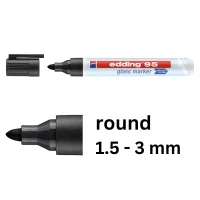 Image of edding 95 glass marker black 10 pens round nib 1.5 3 mm washable window pen for writing and marking on surfaces, windows, glassboards, whiteboards dry wipeable