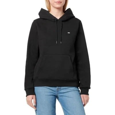 Image of Tommy Jeans Women&#039;s Tjw Reg S Flag Hoodie Dw0dw19958bds001 Pullover Hoodie, Black (Black), XXS, XXS