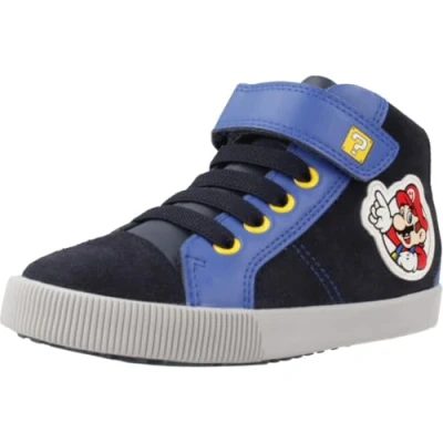 Image of Geox Nintendo Kilwi BOY Hightop trainers for kids, Size: 5K, Navy/royal leather and imitation