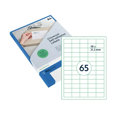 Image of Rillprint Multi Purpose Self Adhesive Labels Transparent Matt 1625 Pieces 38 x 21.2 mm 65 per A4 Sheet Printable &amp; Removable Universal Address Stickers 25 Sheets