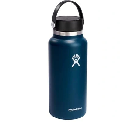 Image of HYDRO FLASK Water Bottle 946 ml (32 oz) Vacuum Insulated Stainless Steel with Leak Proof Flex Cap and Powder Coat BPA Free Wide Mouth Indigo