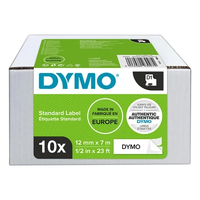 Image of DYMO Authentic D1 Labels Black Print on White 12mm x 7m Self Adhesive for LabelManager Label Printers 10 Count