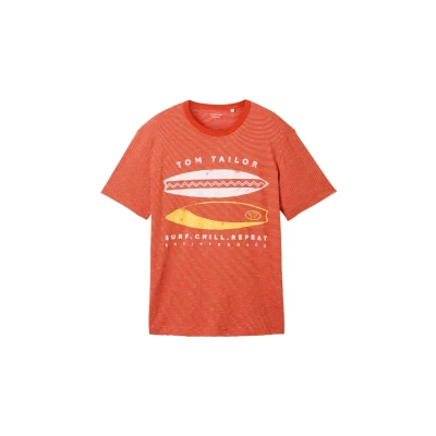 Image of TOM Tailor Kurzarm Print Tshirt, Men&#039;s, Size: Large, Orange