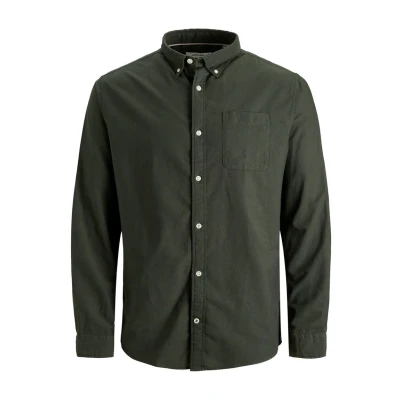 Image of Jack &amp; Jones Jjeoxford Shirt Shirt, Men&#039;s, Size: 4XL, Forest night fit:plus size