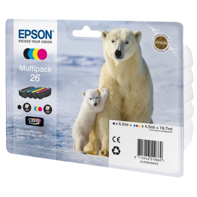 Image of Epson C13T26164010 26 Multipack Polar Bear Ink Cartridge Black/Cyan/Magenta/Yellow (Pack of 4)