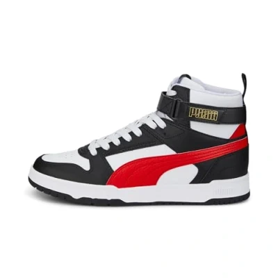Image of Puma RBD GAME Unisex Hightop trainers, Size: 5.5, White/high risk red/black/team gold leather and imitation