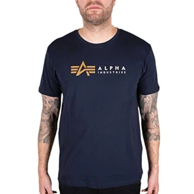 Image of Alpha Industries Label Print Tshirt, Men&#039;s, Size: 3XL, Blue