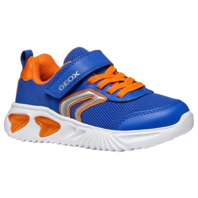 Image of Geox Light UP Assister BOY Trainers for kids, Size: 10K, Royal/orange Imitation leather/ textile