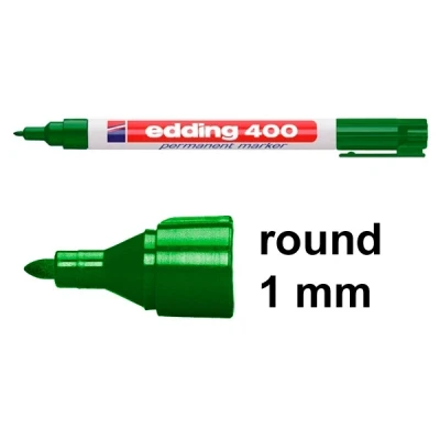 Image of edding 400 permanent marker green 10 pens fine round tip 1 mm waterproof, quick drying, smear proof for cardboard, plastic, wood, metal, glass and fabric