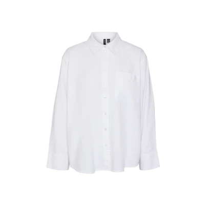 Image of VERO MODA Women&#039;s Blouse Loose Cut Shirt Collar Striped Pattern Long Sleeve, White (white 2), S
