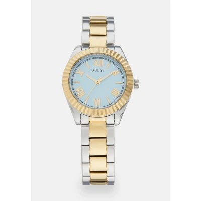 Image of Guess MINI LUNA Watch goldcoloured/silvercoloured/blue, Women&#039;s, Size: One Size, Gold coloured/silver coloured/blue