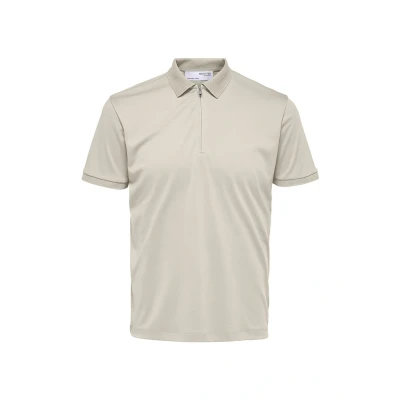 Image of Selected Homme Slhfave ZIP Polo shirt, Men&#039;s, Size: Small, Oatmeal