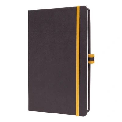 Image of SIGEL LS107 linescape Notebook, Lined, Approx. A5, Dark Grey, Yellow, hardcover, 176 Pages