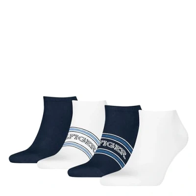 Image of Tommy Hilfiger MEN Sneaker Giftbox 4 PACK Socks, Men&#039;s, Size: 6 8, White/navy