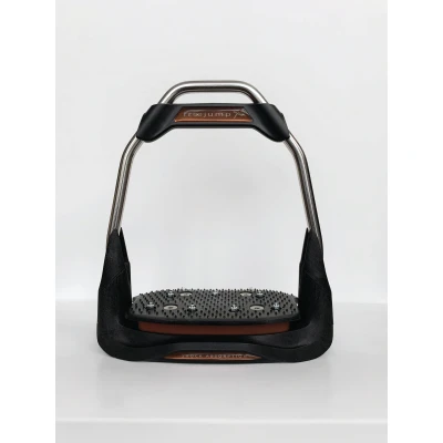 Image of Freejump Air&#039;S Stirrup Full Black/Brown Angled Eye / Flat Grip Tread Horse Stirrups Riding Equestrian