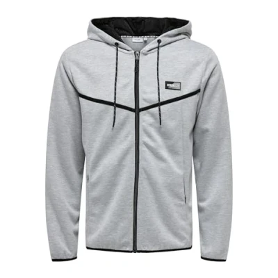 Image of Only &amp; Sons Men&#039;s Onsliam Reg Hoodie Tracksuit Sweat Jacket, Light Grey Mix, XL