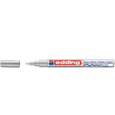 Image of edding 751 gloss paint marker silver (metallic) 1 round nib 2 mm pen for glass, pebbles, wood, plastic, paper waterproof, high coverage
