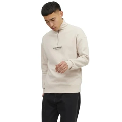 Image of Jack &amp; Jones Jorvesterbro Quarter ZIP Sweatshirt, Men&#039;s, Size: Small, Moonbeam