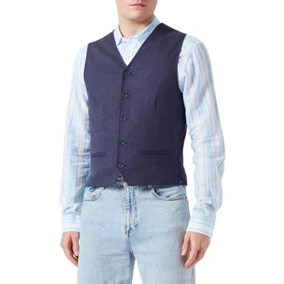 Image of JACK &amp; JONES Men&#039;s Jprriviera Linen Waistcoat Suit Vest, Dark navy/fit: slim fit, 46