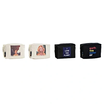 Image of DKD Home Decor Toiletry Bag Canvas Black White Multicolour Modern (4 pcs) (20 x 8 14 cm), Multicoloured