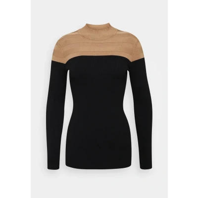 Image of Morgan Women&#039;s Pull Col Roulé Bicolore Mico Pullover Sweater, Camel/Black, TM